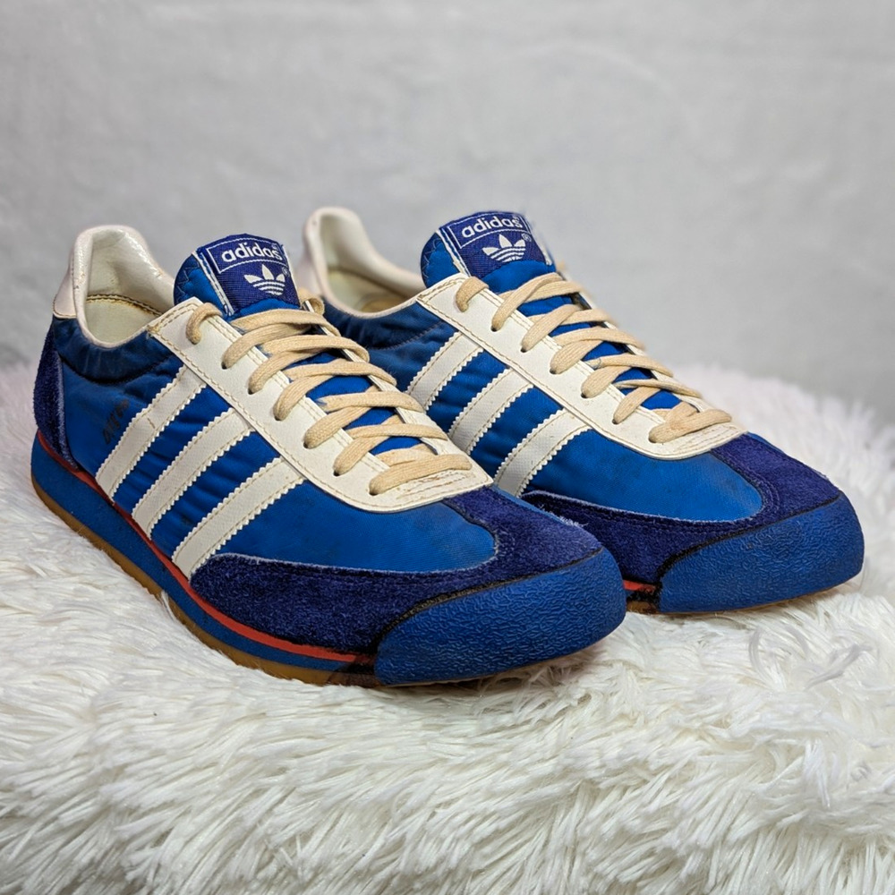 Vintage 1980s Adidas Dragon Blue White - Made in Taiwan - US Men's 9.5-10